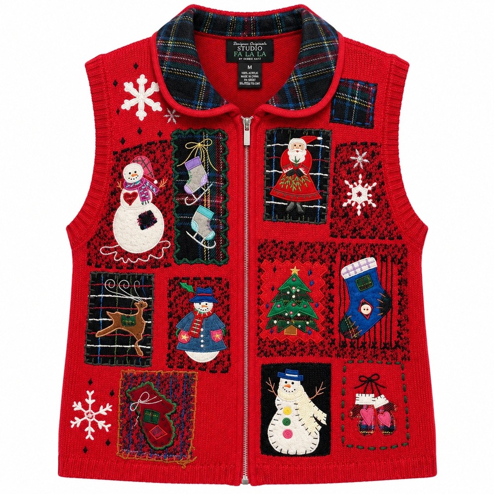 Vintage Designers Originals Kitschy Ugly Christmas Sweater Vest Womens M Retro